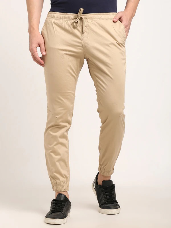 Indian Terrain Men's Comfort Fit Solid Khaki Trousers